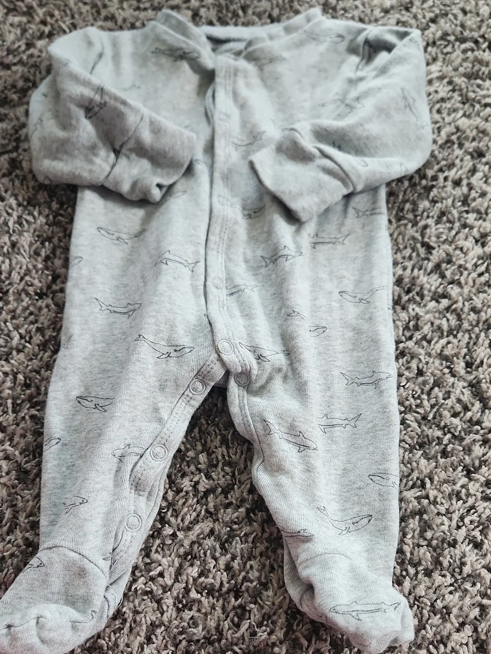 Soft Gray Shark-Print Footed One-Piece for Baby